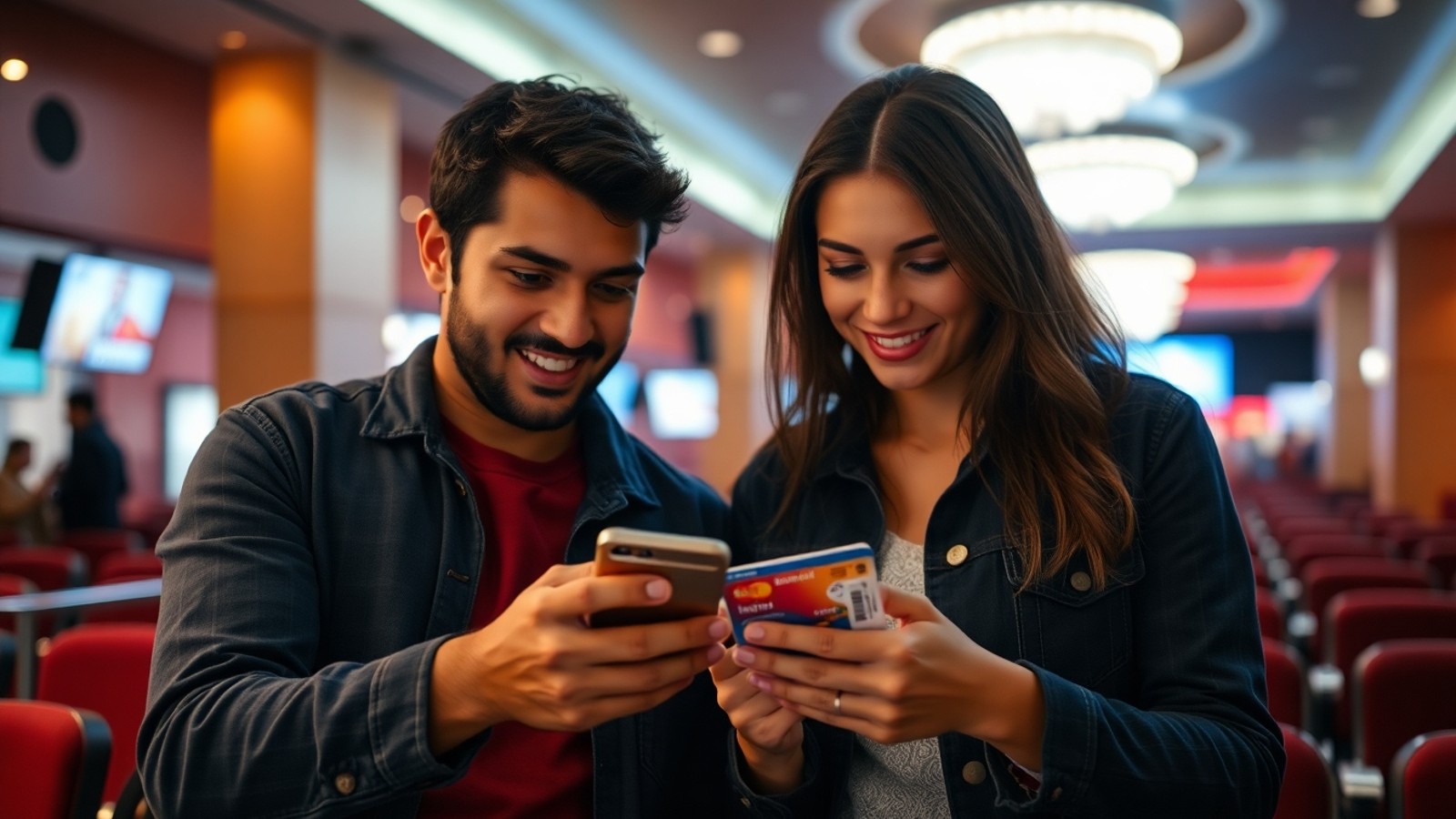 casal comprando ingressos com mastercard