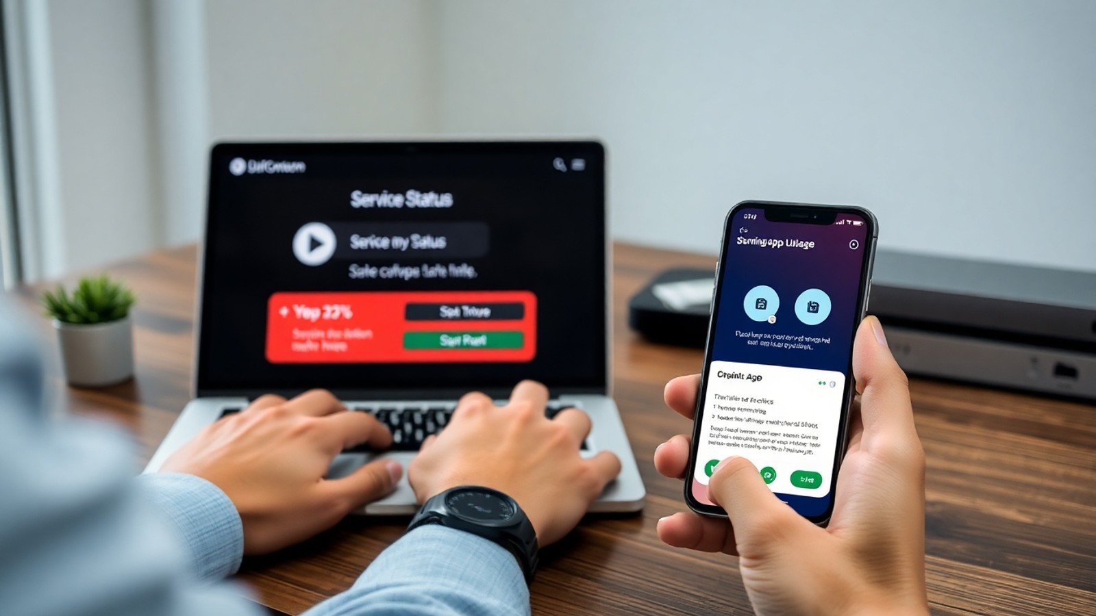 status de servicos em celular e notebook