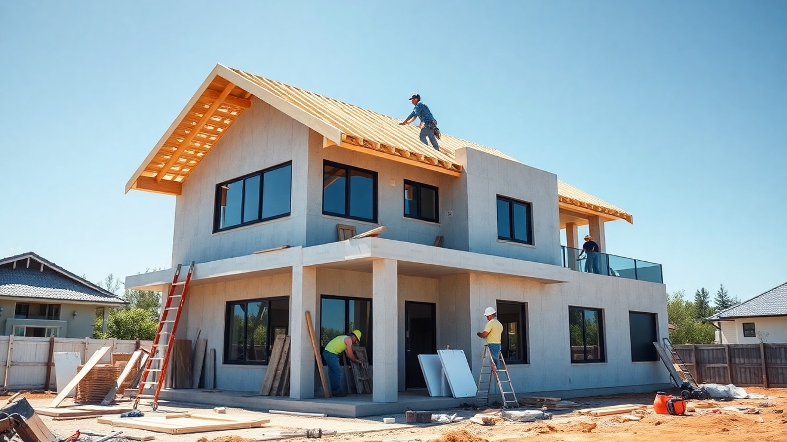 casa em construcao com materiais