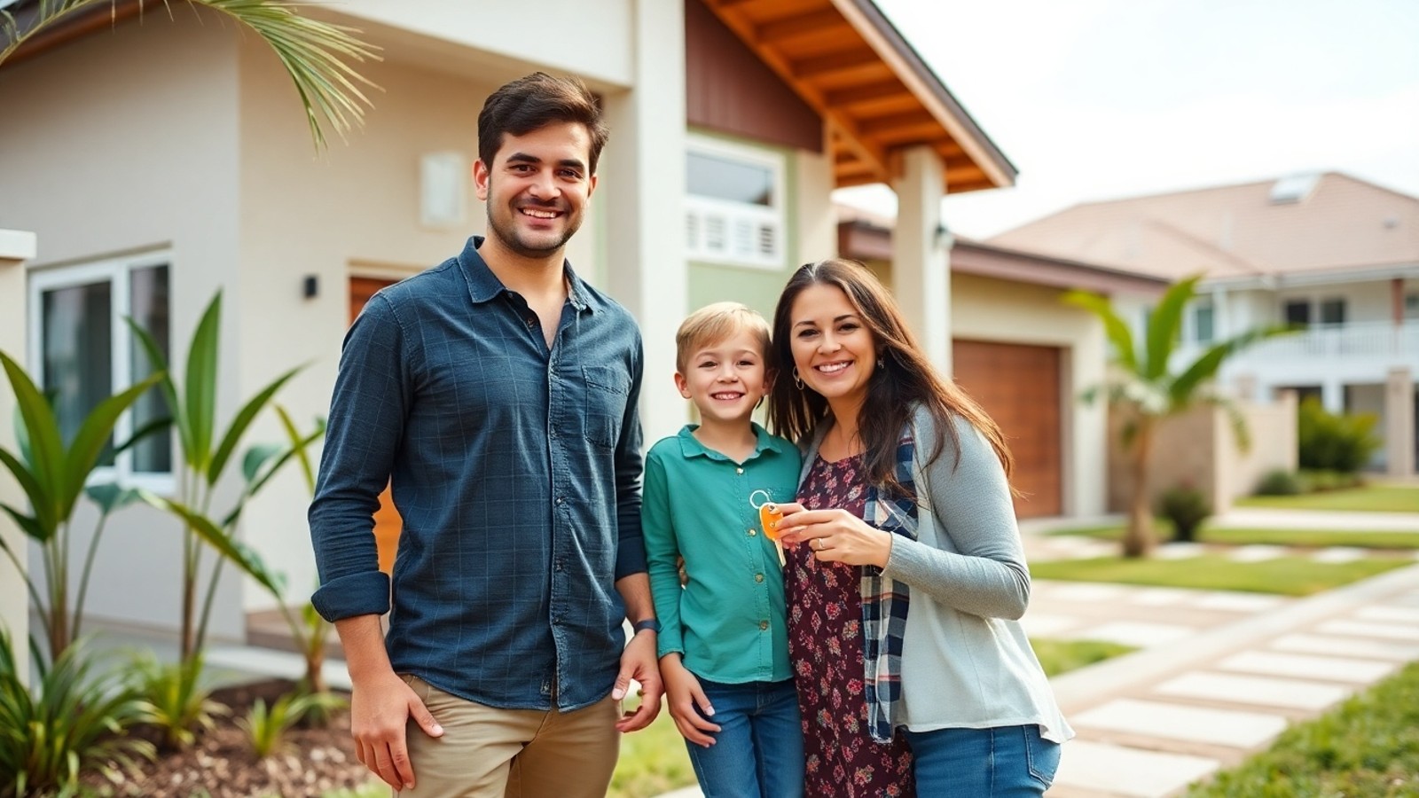 familia com chave da casa financiada