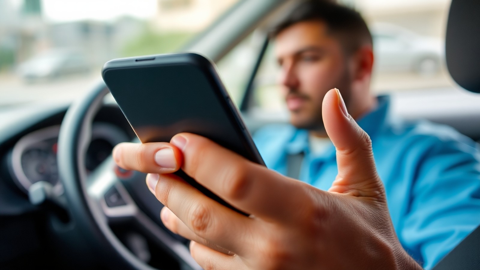 motorista verificando seguro no celular